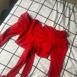 Fashion Nova sweetheart long-sleeve crop top with bow detail